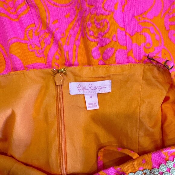 Lilly Pulitzer Hot Pink/Orange With Gold Accents 2015 Seaesta Romper Size 4 - Picture 9 of 14